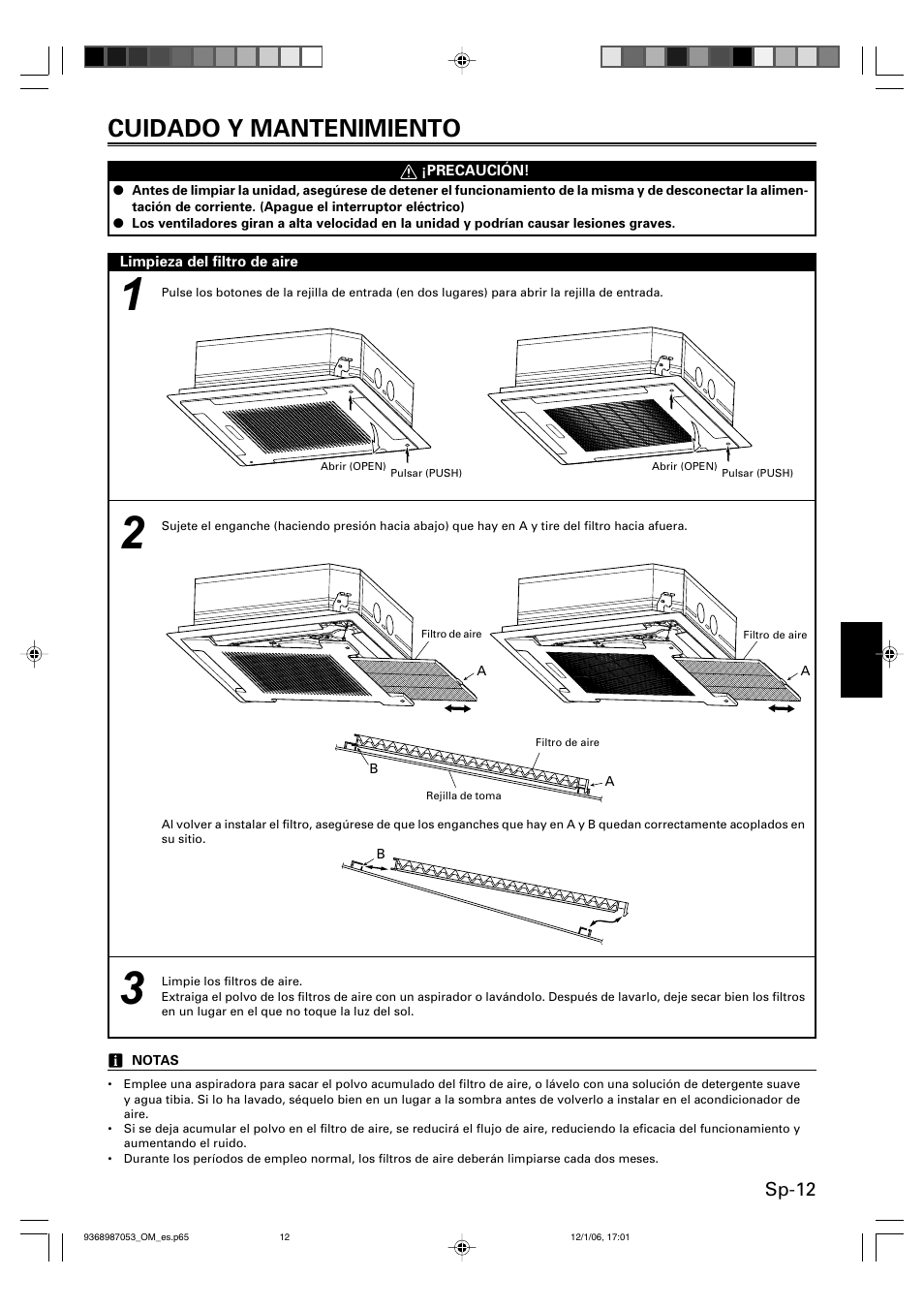 Cuidado y mantenimiento, Sp-12 | Friedrich 9368987053 User Manual | Page 45 / 52
