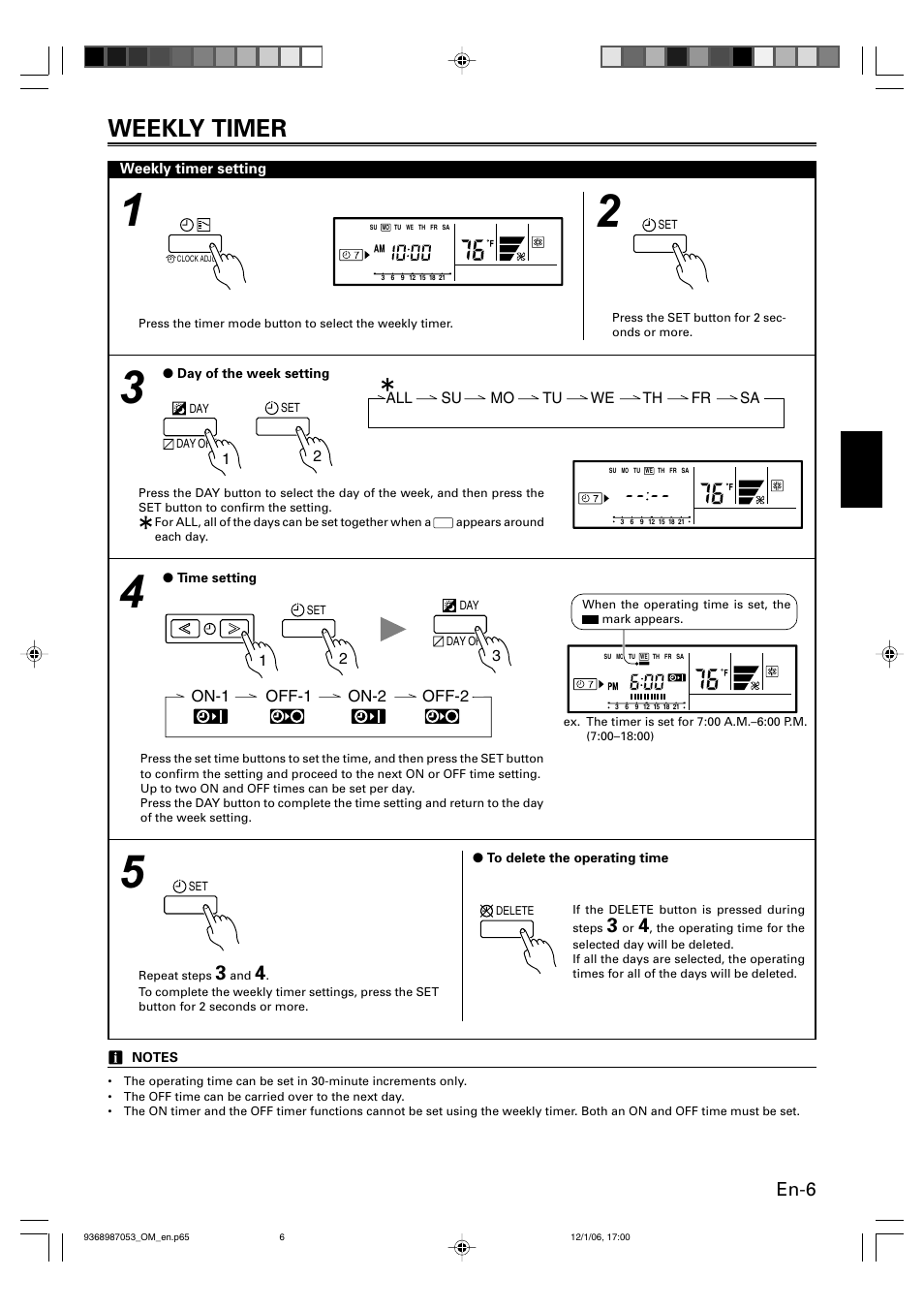 Weekly timer, En-6 | Friedrich 9368987053 User Manual | Page 7 / 52