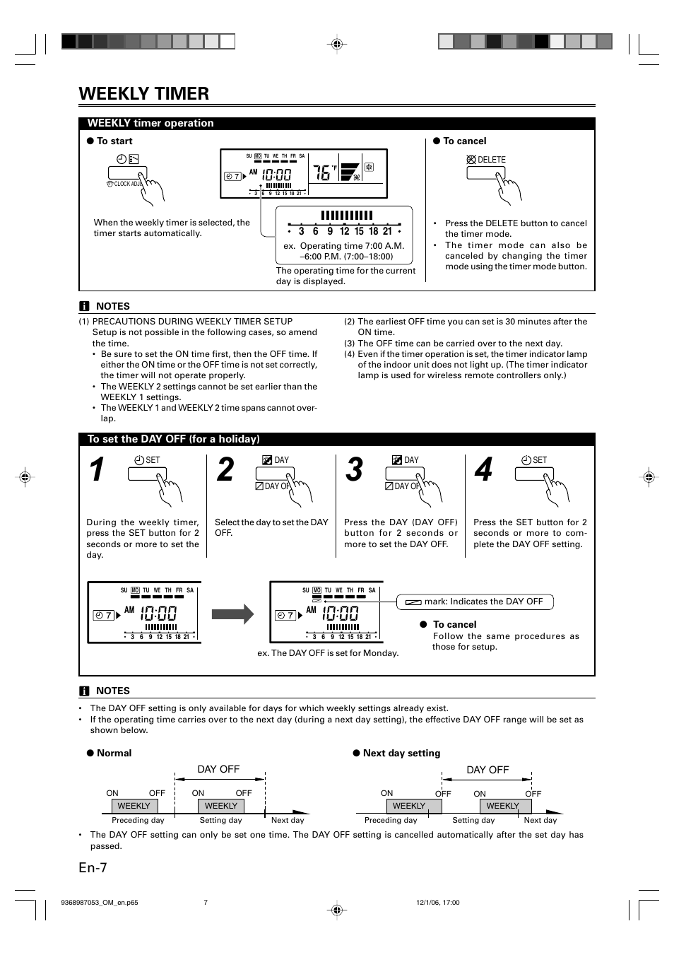 Weekly timer, En-7 | Friedrich 9368987053 User Manual | Page 8 / 52