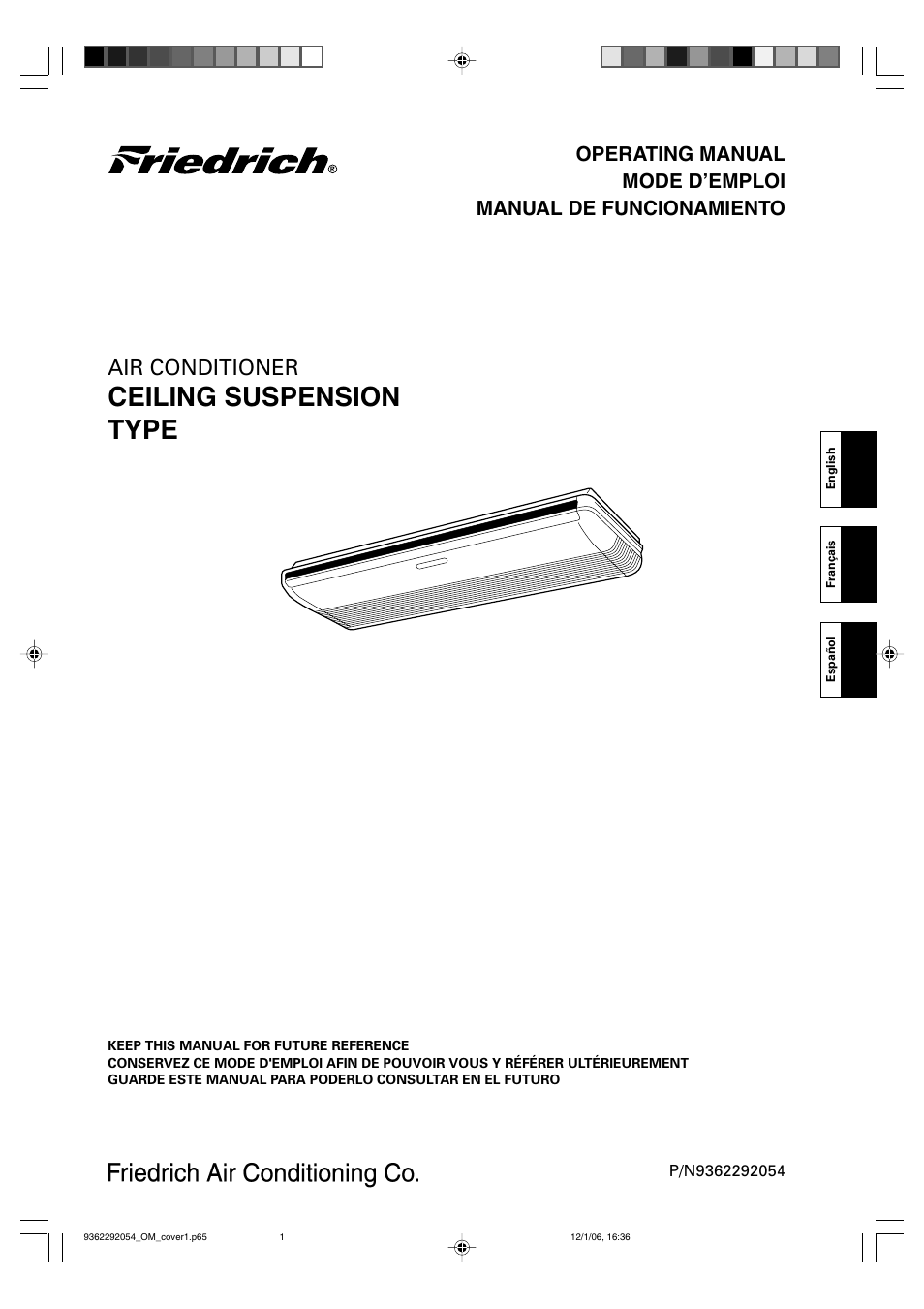 Friedrich AIR CONDITIONER CEILING SUSPENSION TYPE P/N9362292054 User Manual | 52 pages