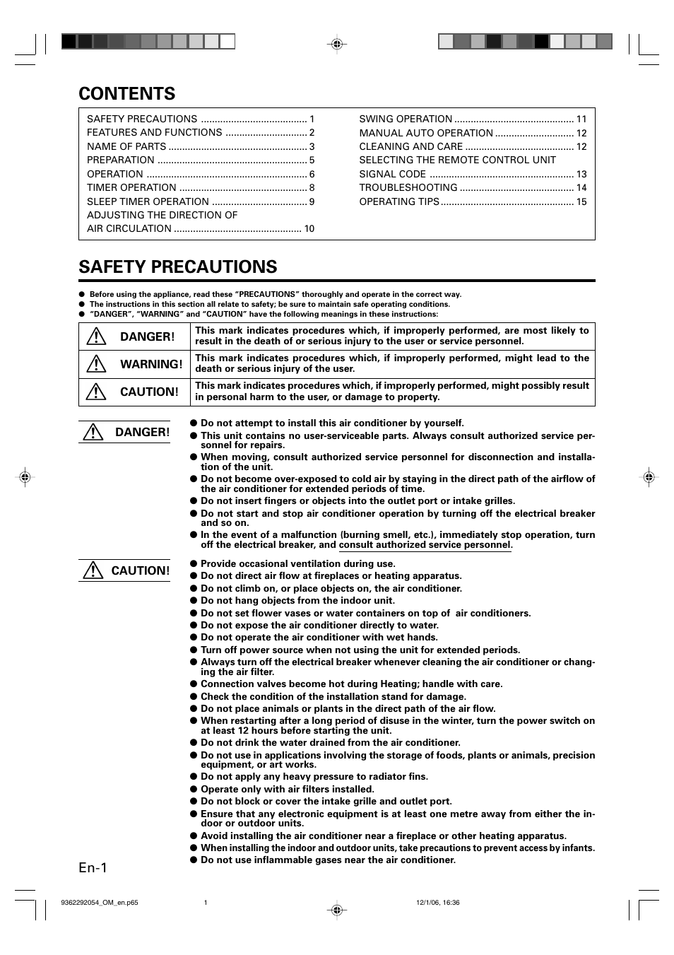 Friedrich AIR CONDITIONER CEILING SUSPENSION TYPE P/N9362292054 User Manual | Page 2 / 52