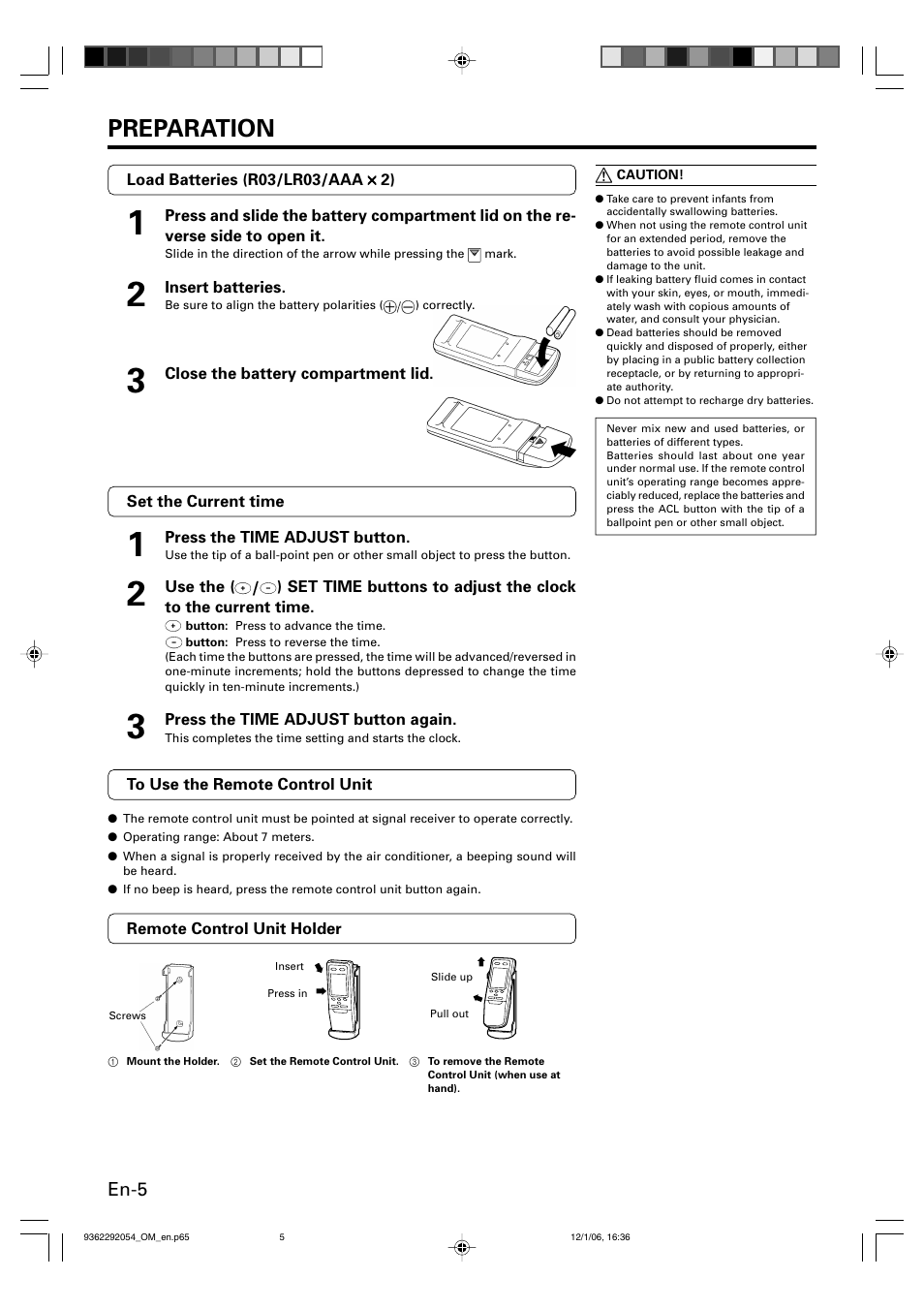 Preparation, En-5 | Friedrich AIR CONDITIONER CEILING SUSPENSION TYPE P/N9362292054 User Manual | Page 6 / 52