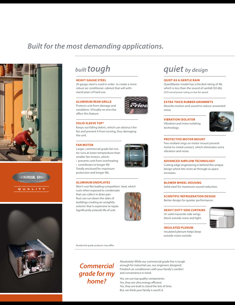 Tough, Quiet, Built for the most demanding applications | Commercial grade for my home, Built, By design | Friedrich CP05 User Manual | Page 2 / 12
