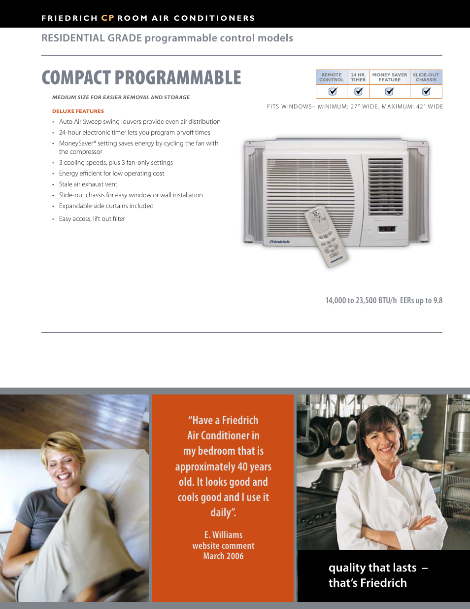 Compact programmable, Residential grade programmable control models | Friedrich CP05 User Manual | Page 9 / 12