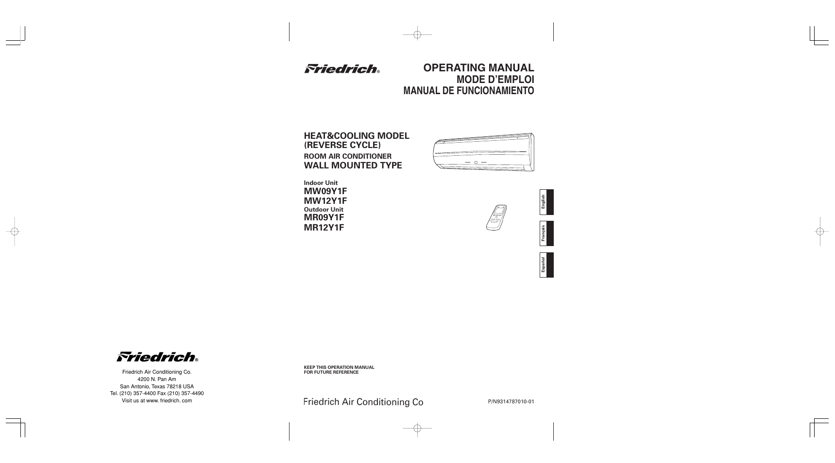 Friedrich MR09Y1F MR12Y1F User Manual | 46 pages