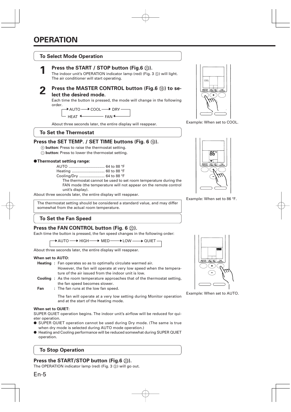 Operation, En-5 | Friedrich MR09Y1F MR12Y1F User Manual | Page 6 / 46