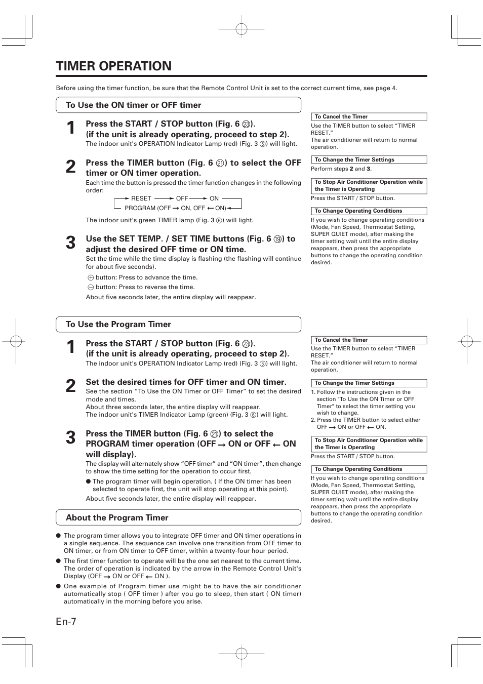 Timer operation, En-7 | Friedrich MR09Y1F MR12Y1F User Manual | Page 8 / 46