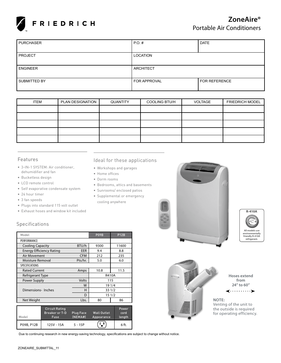 Friedrich ZONEAIRE P09B User Manual | 1 page