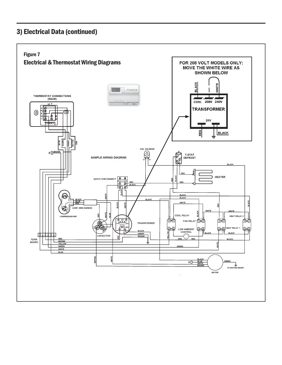 3) electrical data (continued), Electrical & thermostat wiring diagrams | Friedrich A-SERIES User Manual | Page 9 / 16