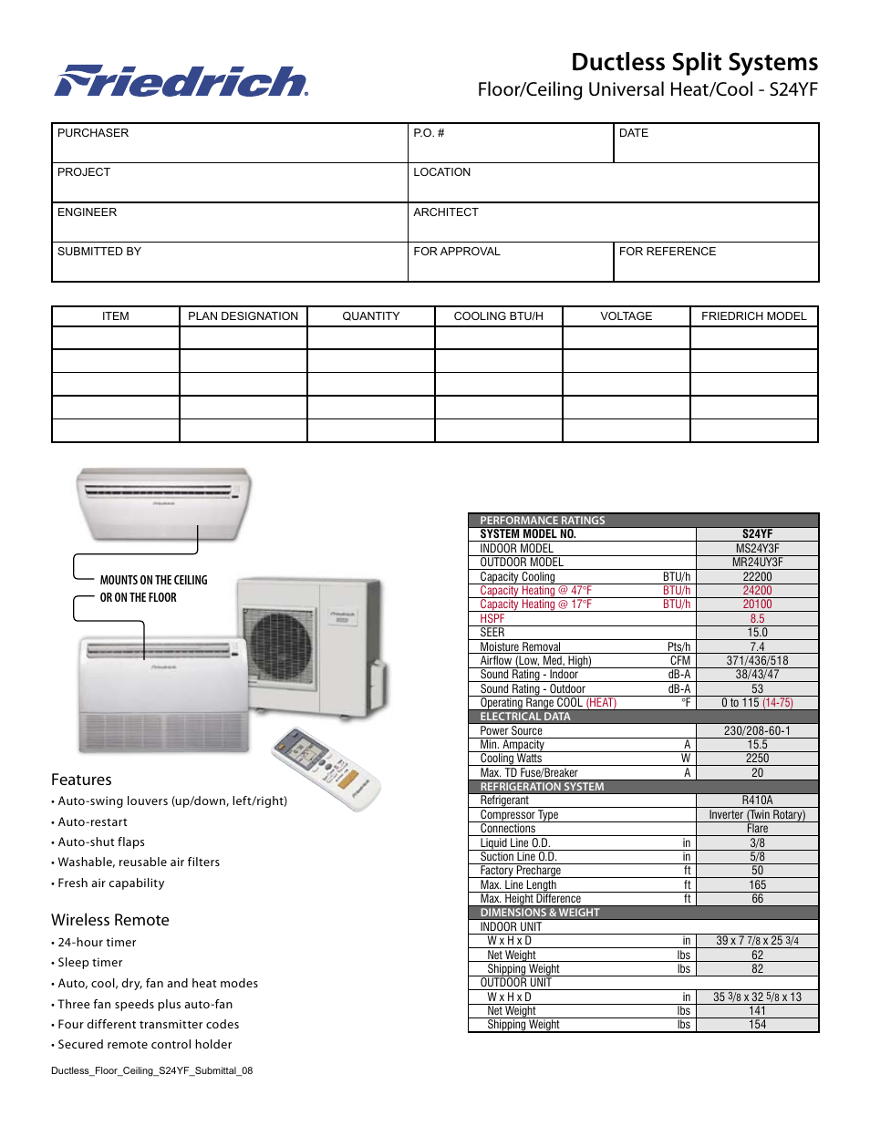 Friedrich MR24UY3F User Manual | 1 page