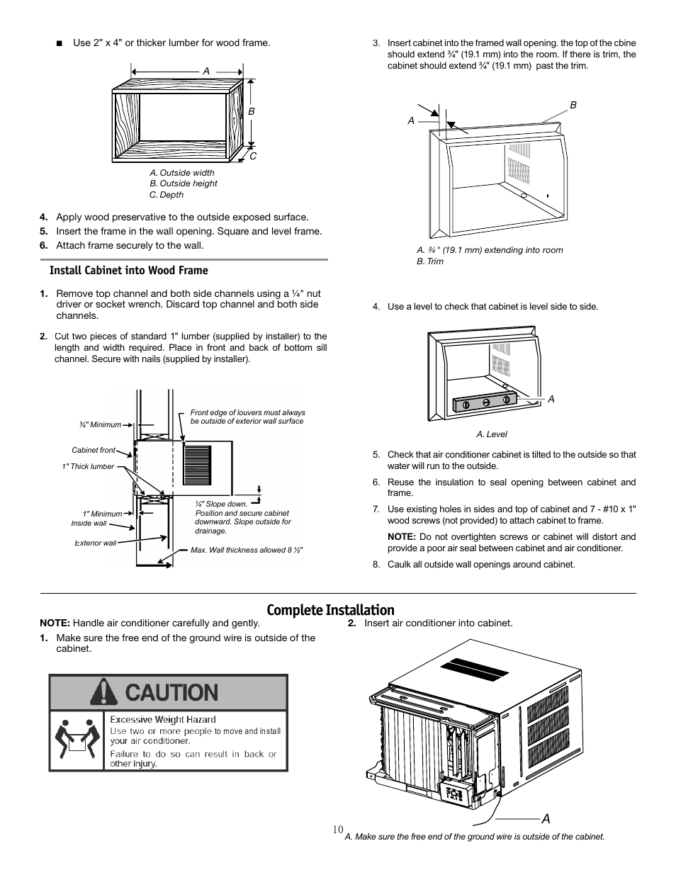 Complete installation, Install cabinet into wood frame | Friedrich CP24F30 User Manual | Page 12 / 20