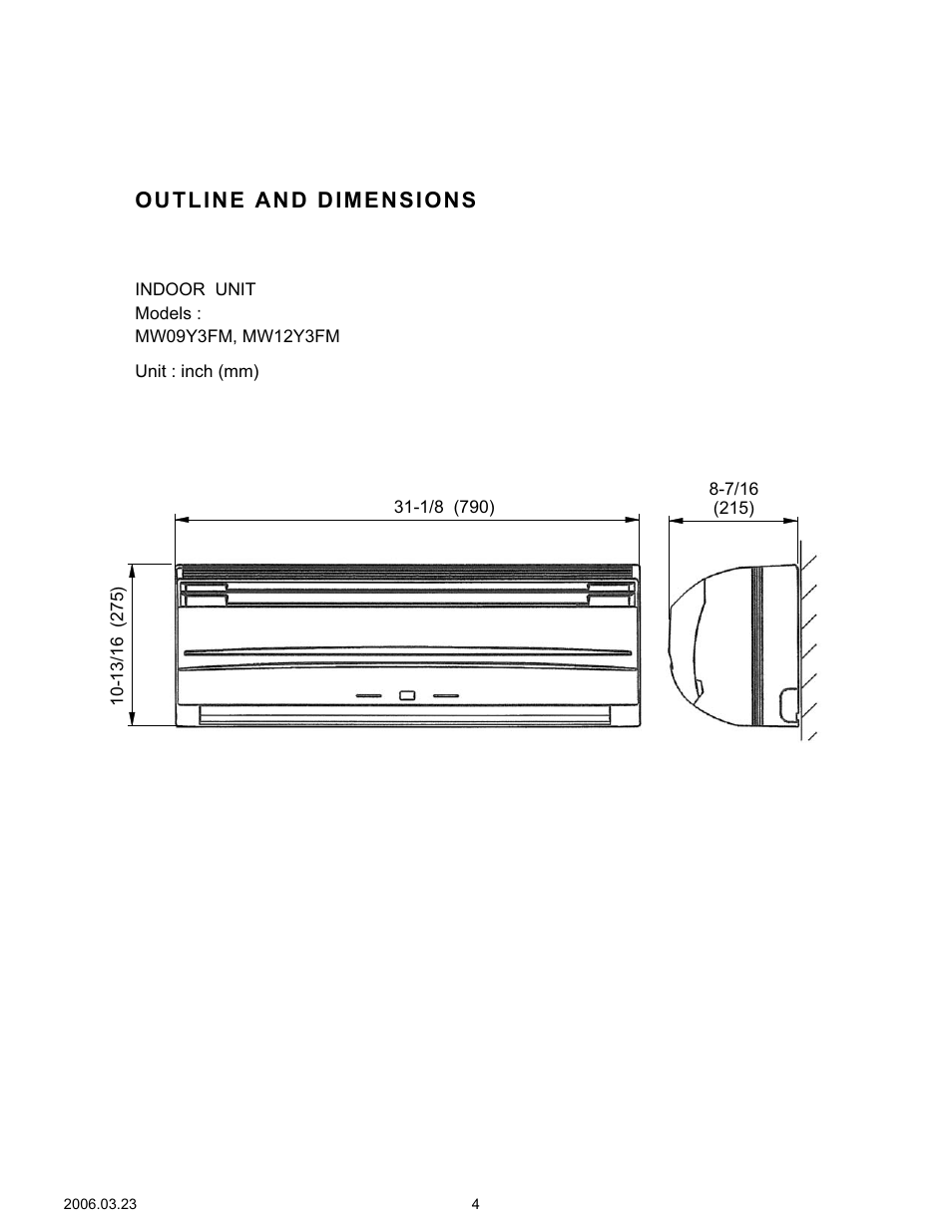 Outline and dimensions | Friedrich MW09Y3FM User Manual | Page 5 / 27