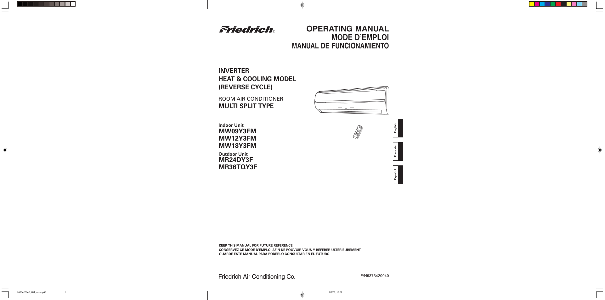 Friedrich MW12Y3FM User Manual | 19 pages