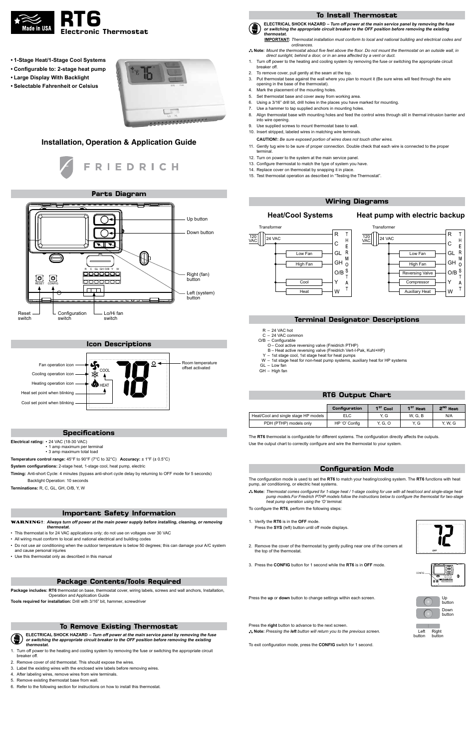 Friedrich RT6 User Manual | 2 pages