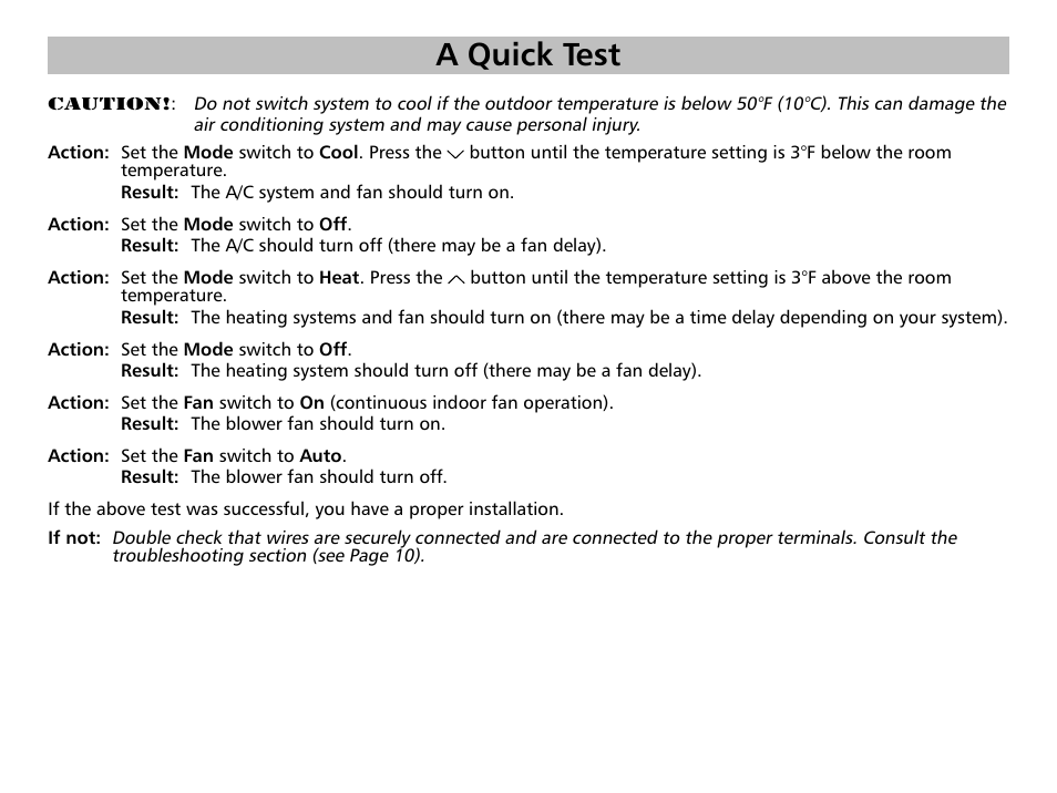 A quick test | Friedrich RT4 User Manual | Page 10 / 13