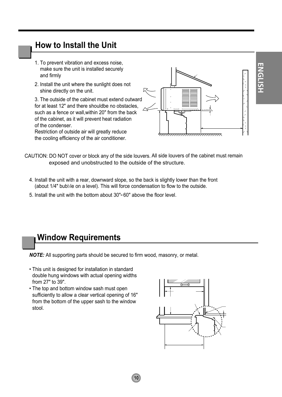 How to install the unit, Window requirements, Hs il g ne | Friedrich CP10 User Manual | Page 11 / 61