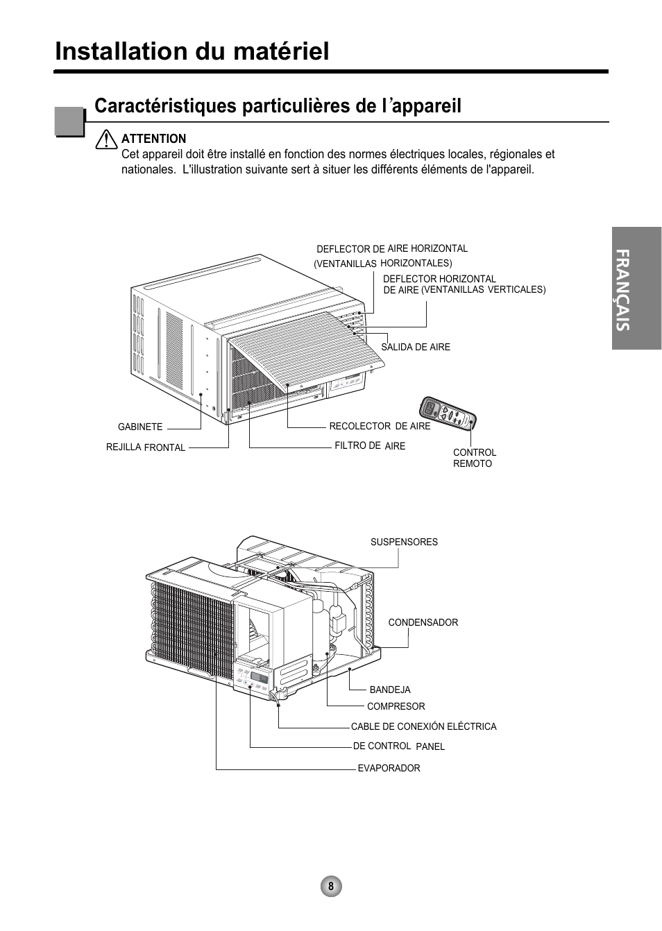 Installation du matériel, Caractéristiques particulières de l’appareil, Français | Friedrich CP10 User Manual | Page 30 / 61