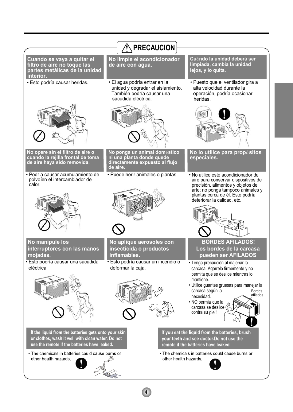 Precaucion, Español | Friedrich CP10 User Manual | Page 45 / 61