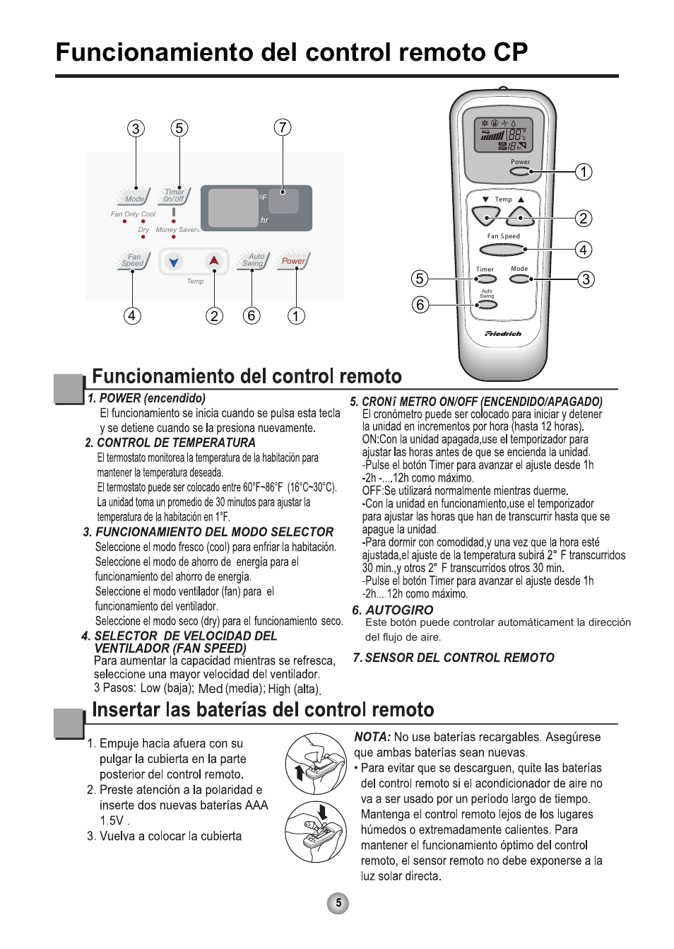 Funcionamiento del control remoto cp, Dos 6 . autogiro | Friedrich CP10 User Manual | Page 46 / 61