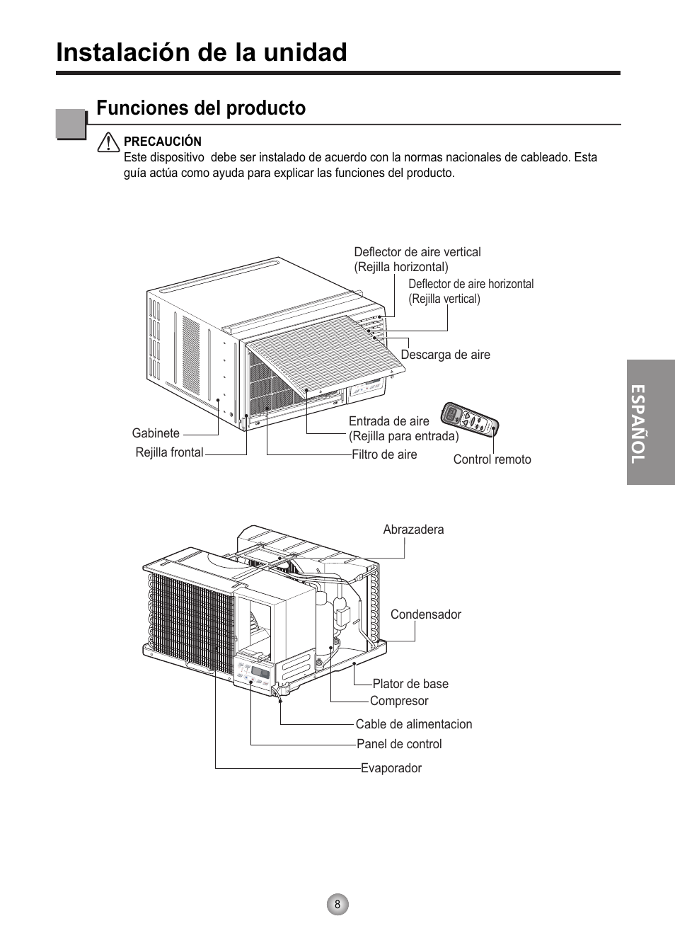 Instalación de la unidad, Funciones del producto, Español | Friedrich CP10 User Manual | Page 49 / 61