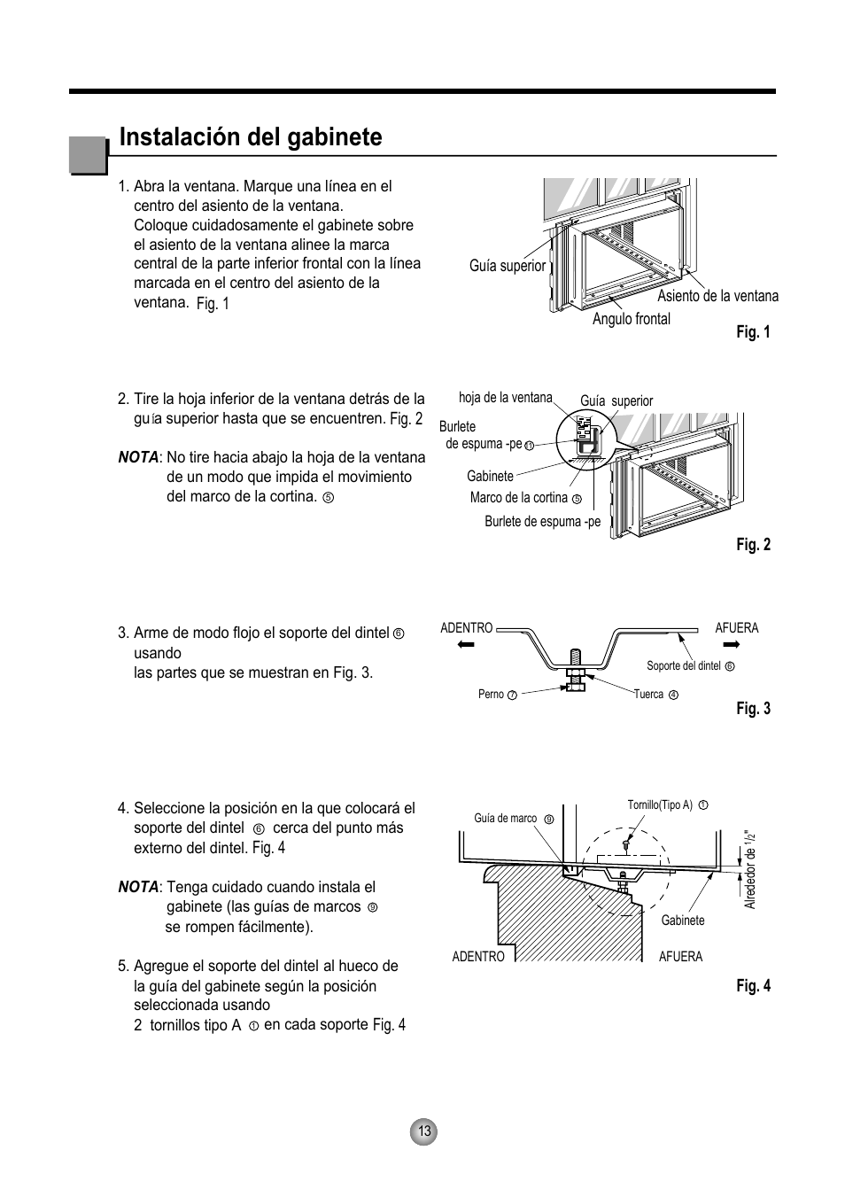 Instalación del gabinete, Español | Friedrich CP10 User Manual | Page 54 / 61