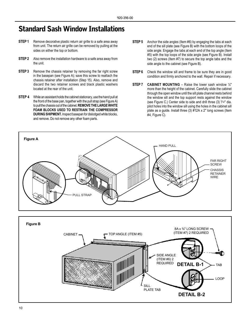 Standard sash window installations, Detail b-1 detail b-2 | Friedrich KM24 User Manual | Page 10 / 56