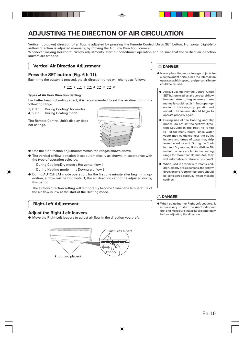 Adjusting the direction of air circulation, En-10 | Friedrich MW12Y3H User Manual | Page 11 / 18