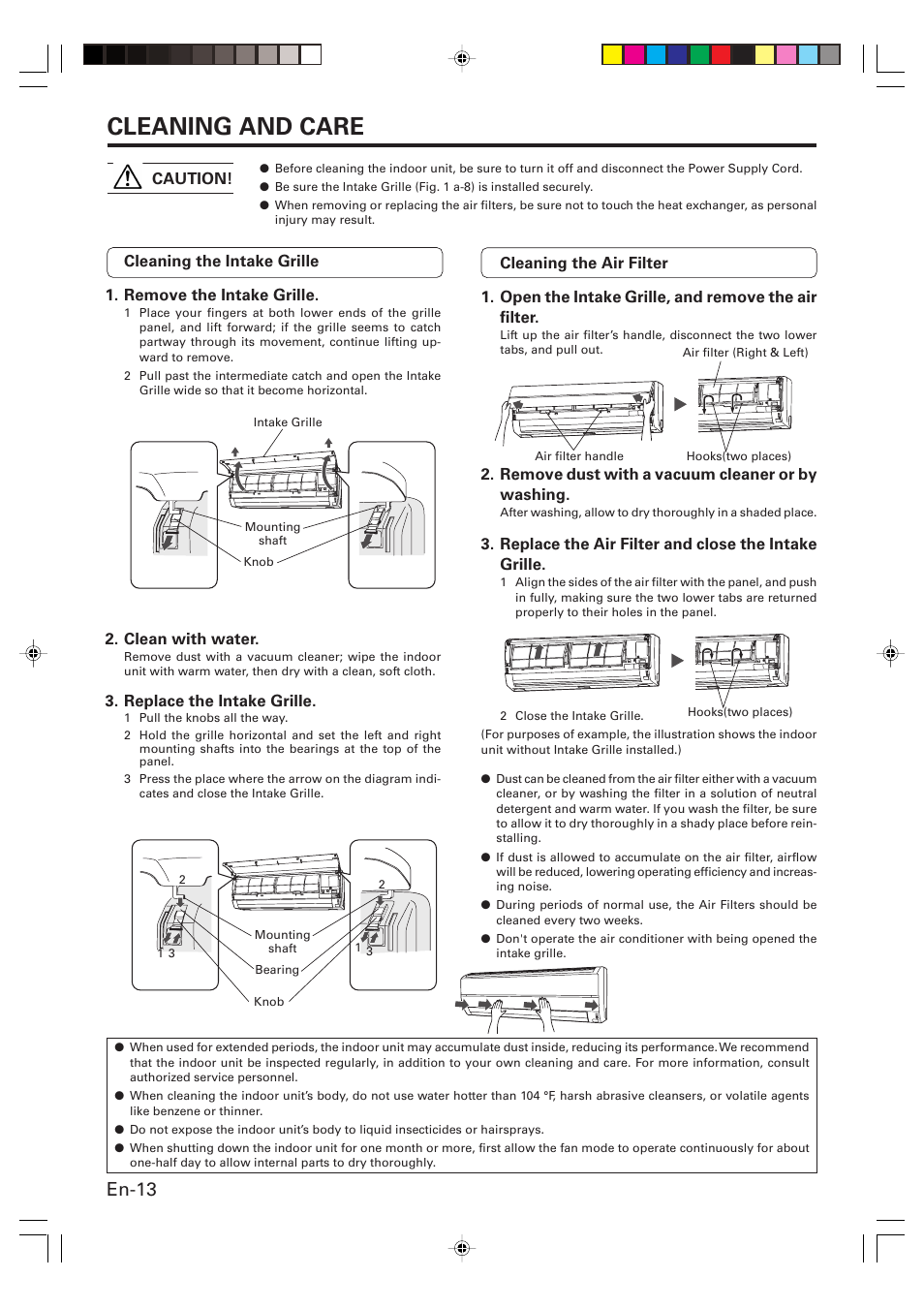 Cleaning and care, En-13 | Friedrich MW12Y3H User Manual | Page 14 / 18