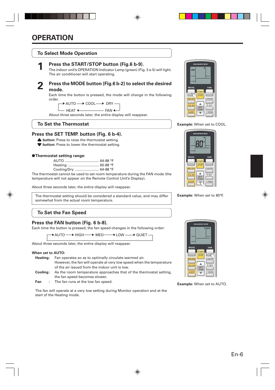 Operation, En-6 | Friedrich MW12Y3H User Manual | Page 7 / 18