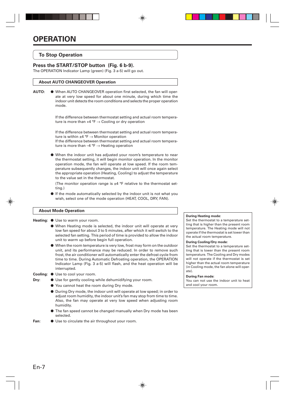 Operation, En-7 | Friedrich MW12Y3H User Manual | Page 8 / 18