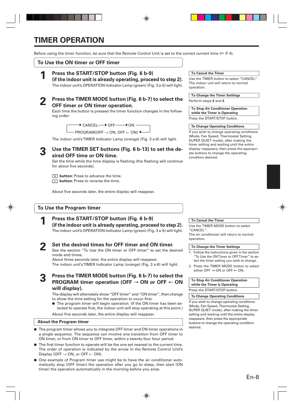 Timer operation, En-8 | Friedrich MW12Y3H User Manual | Page 9 / 18