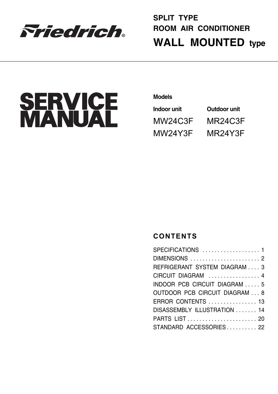 Friedrich MW24C3F User Manual | 24 pages