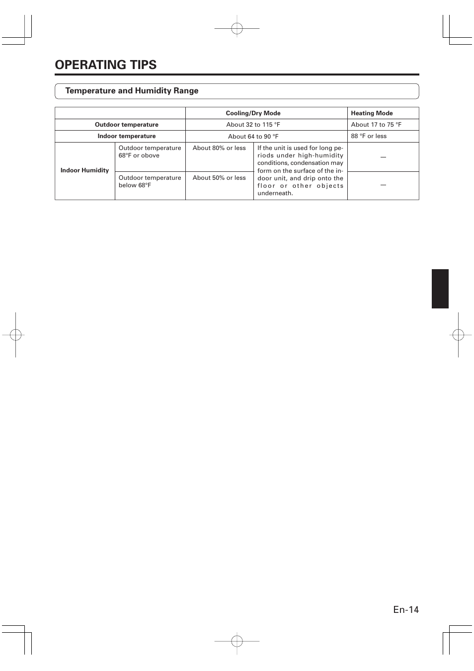 Operating tips, En-14 | Friedrich MW09Y1F User Manual | Page 15 / 46
