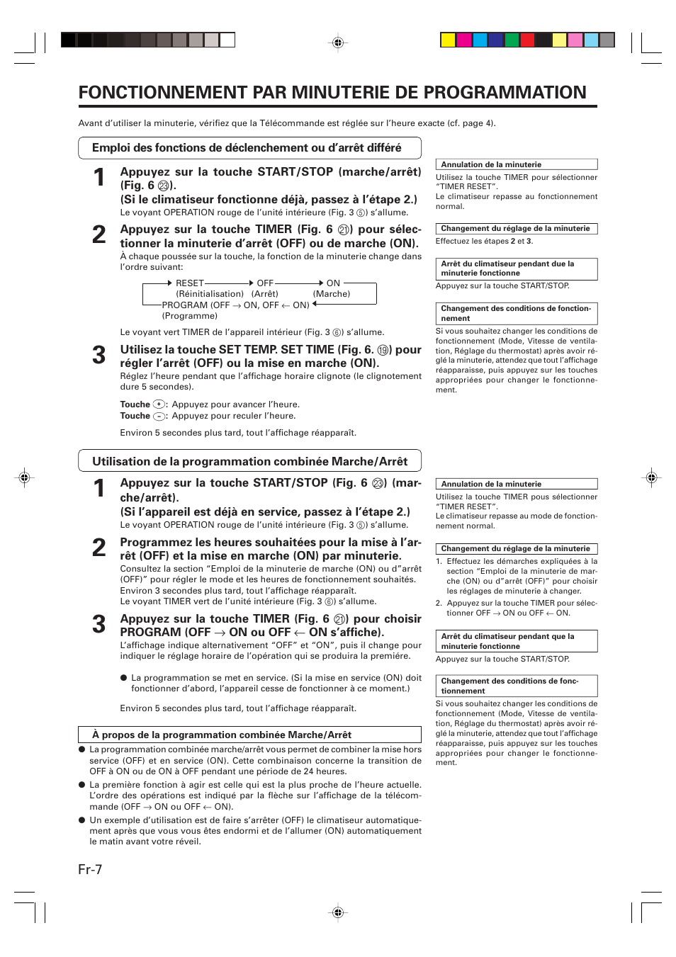 Fonctionnement par minuterie de programmation, Fr-7 | Friedrich MW09Y1F User Manual | Page 22 / 46