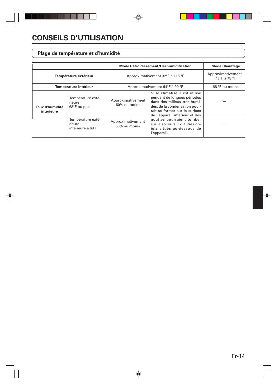 Conseils d’utilisation, Fr-14 | Friedrich MW09Y1F User Manual | Page 29 / 46