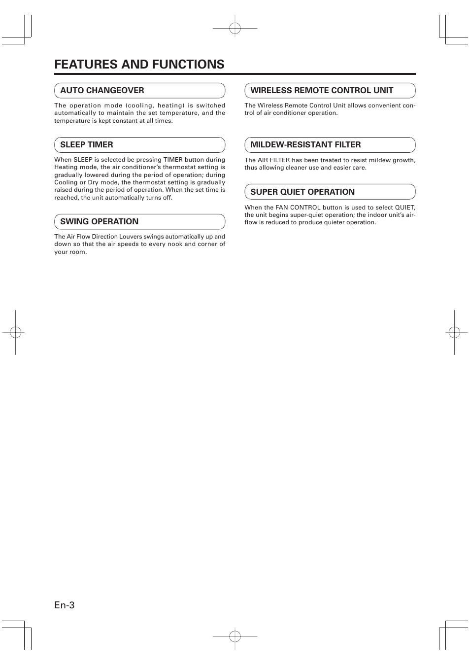 Features and functions, En-3 | Friedrich MW09Y1F User Manual | Page 4 / 46