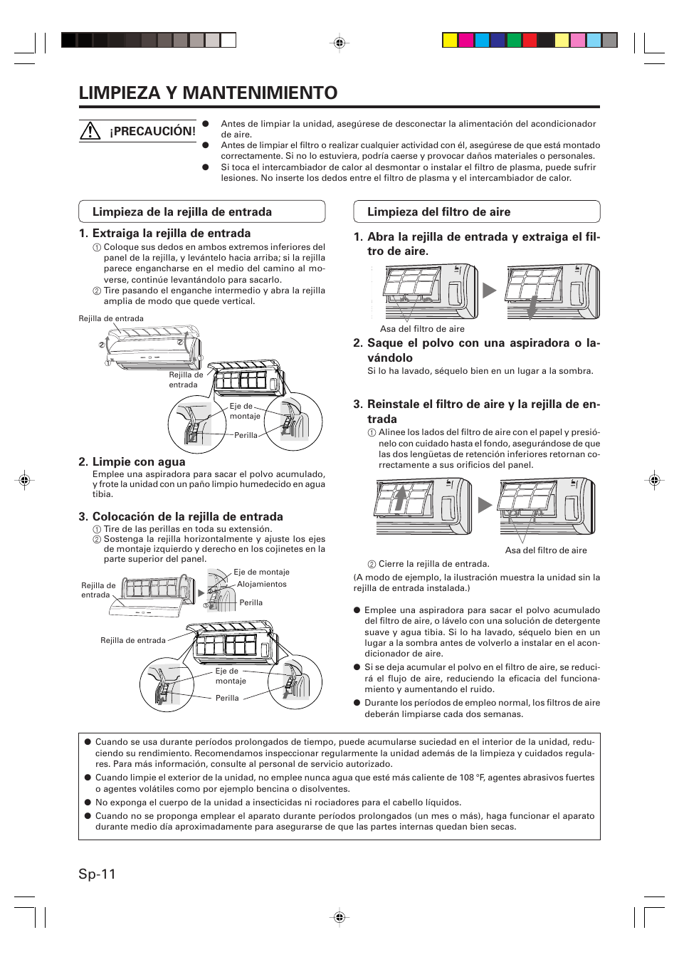 Limpieza y mantenimiento, Sp-11 | Friedrich MW09Y1F User Manual | Page 40 / 46