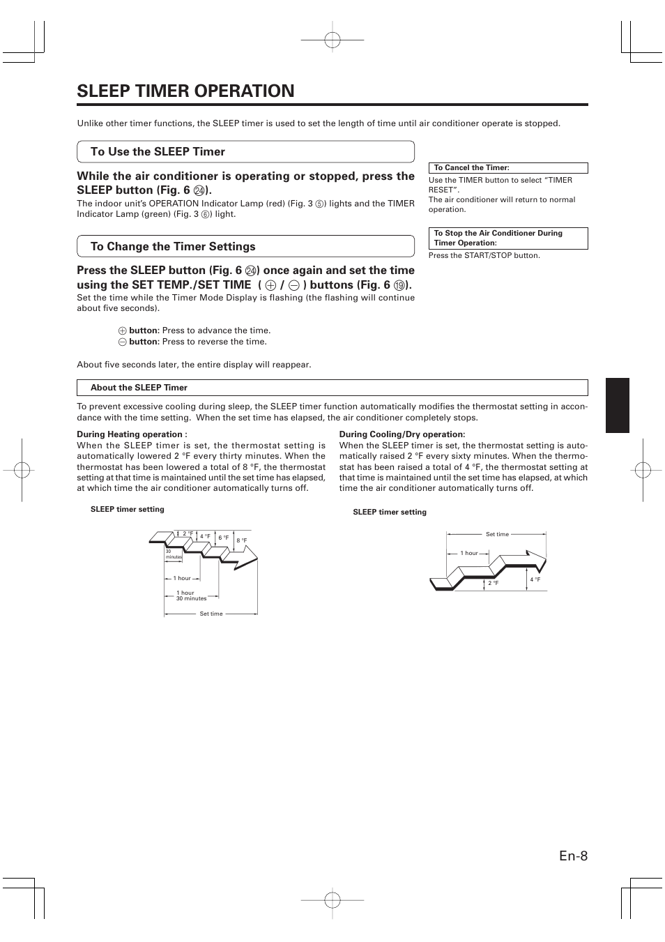 Sleep timer operation, En-8 | Friedrich MW09Y1F User Manual | Page 9 / 46