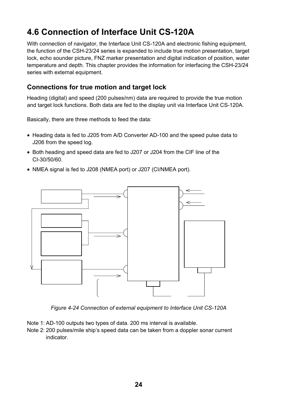 6 connection of interface unit cs-120a, Connections for true motion and target lock | Furuno CSH-24F User Manual | Page 29 / 98