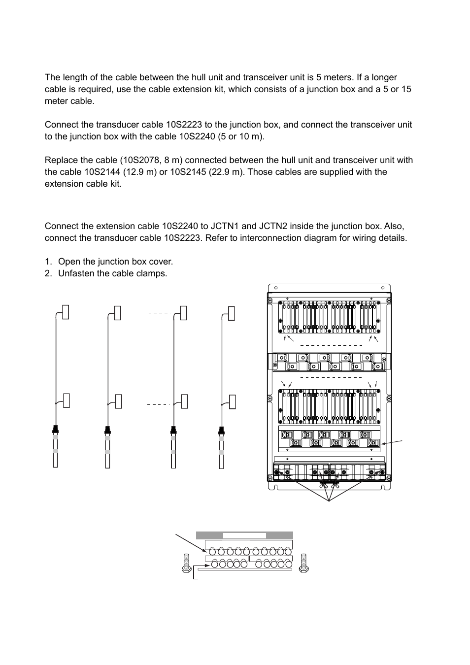 5 cable extension kit, 1 junction box, Junction box, cover removed | Furuno FSV-30S User Manual | Page 36 / 80