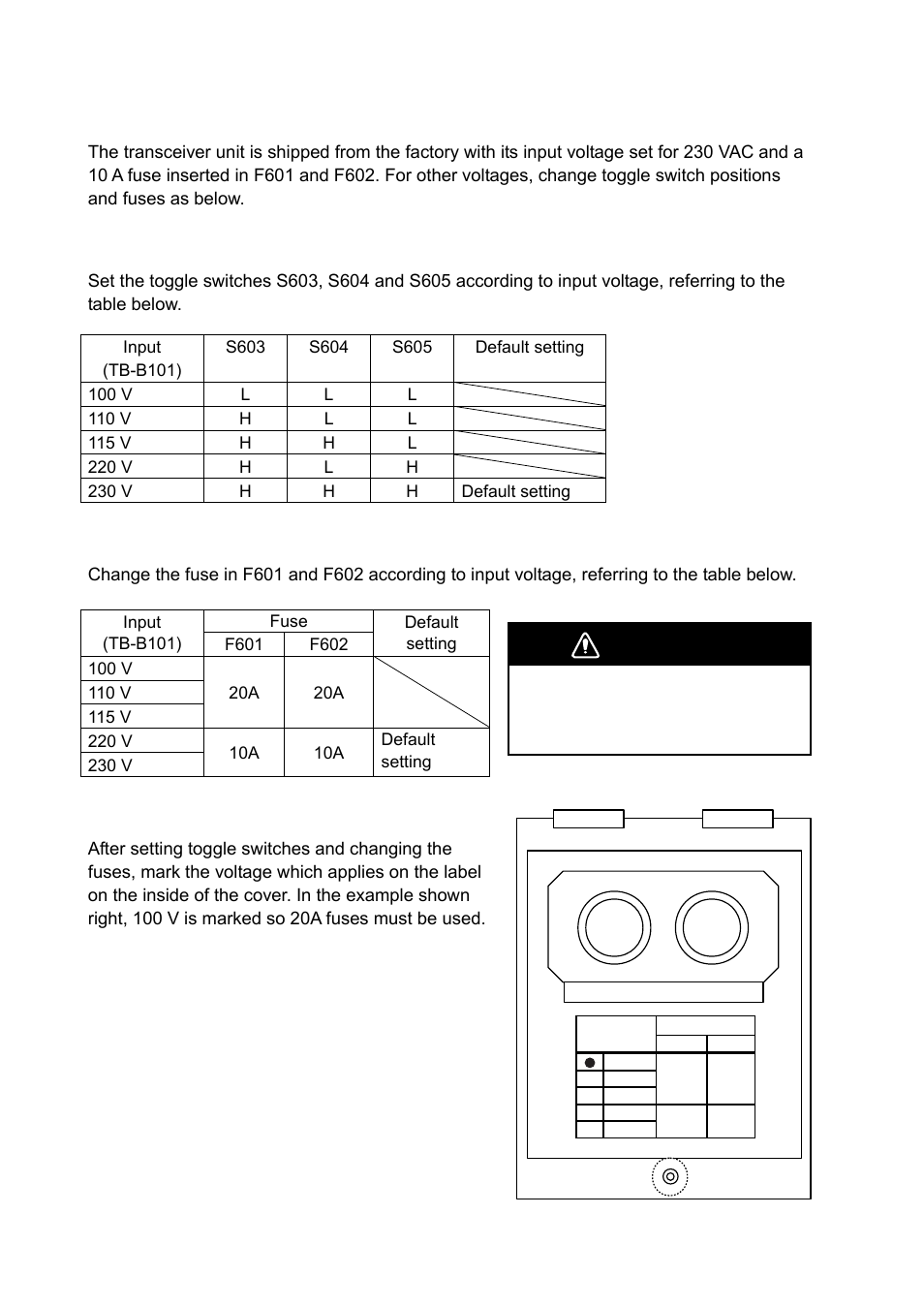 6 input voltage and fuses, Warning, Input voltage | Fuses, Marking the label | Furuno FSV-30S User Manual | Page 40 / 80