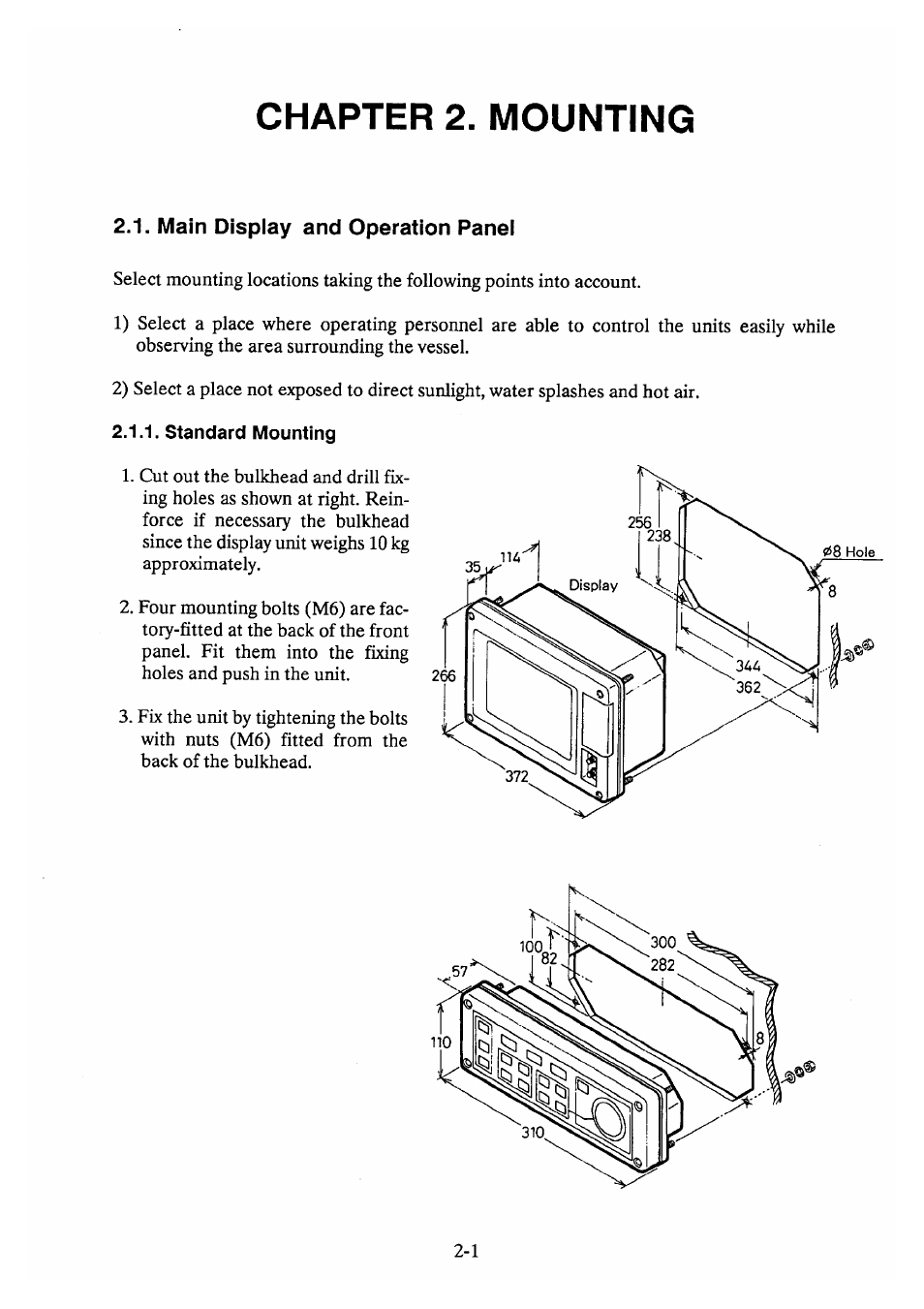 Chapter2. mounting, Main display and operation panel | Furuno DS-30 User Manual | Page 12 / 116