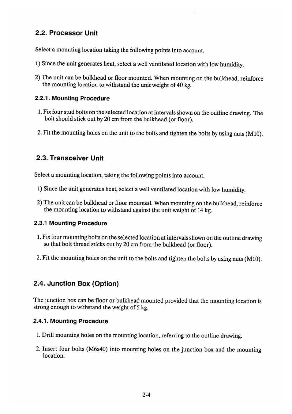 Processor unit, Transceiver unit, Junction box (option) | Furuno DS-30 User Manual | Page 15 / 116