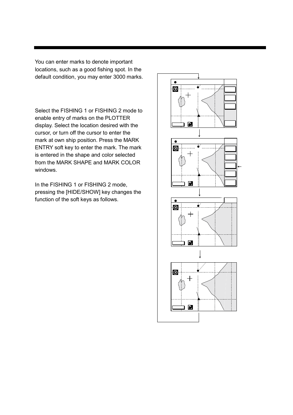 Mark, 1 entering marks, Plotter display | Changing displays (plotter display) | Furuno GP-1650WD User Manual | Page 29 / 96