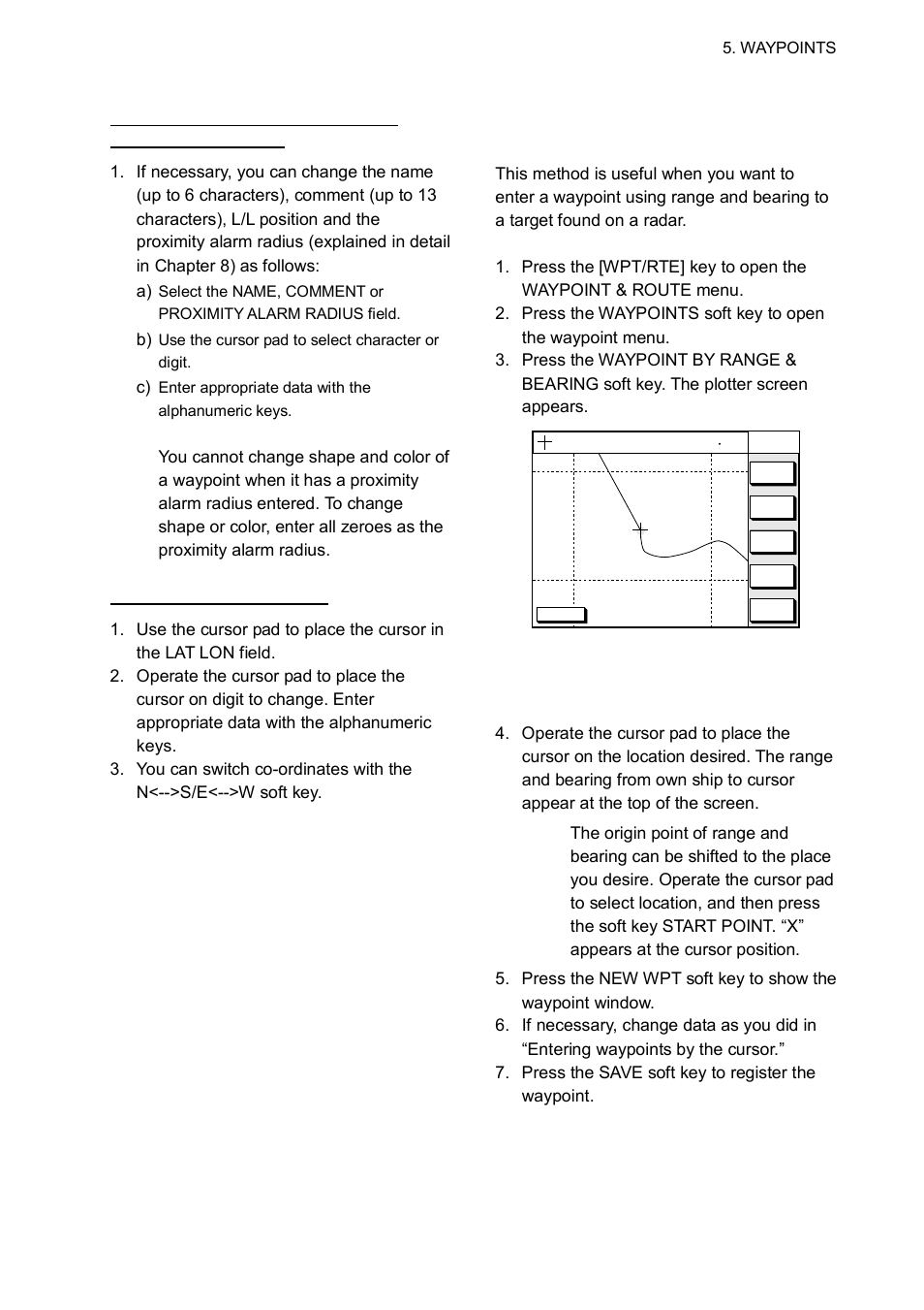 Entering waypoints by range and bearing | Furuno GP-1650WD User Manual | Page 35 / 96