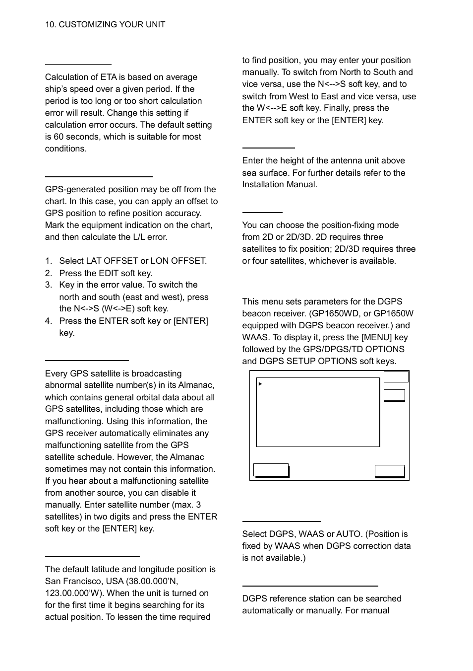 Dgps/waas setup options menu | Furuno GP-1650WD User Manual | Page 64 / 96