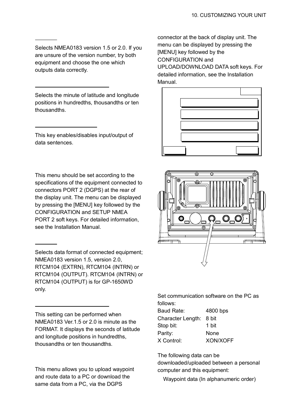 Setup nmea/dgps port 2 menu description, Upload/download data menu | Furuno GP-1650WD User Manual | Page 67 / 96