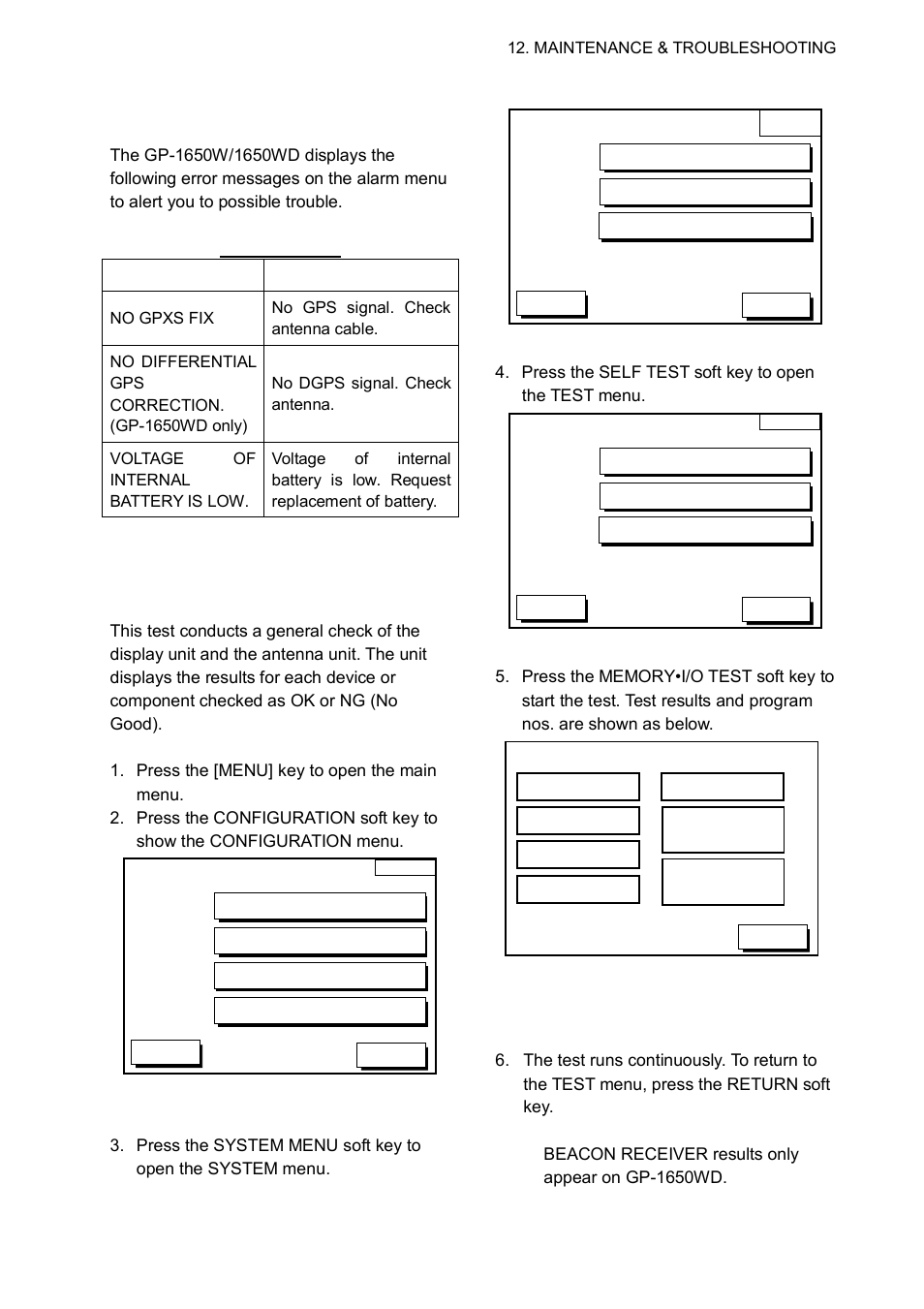 4 error messages, 5 diagnostic tests | Furuno GP-1650WD User Manual | Page 81 / 96