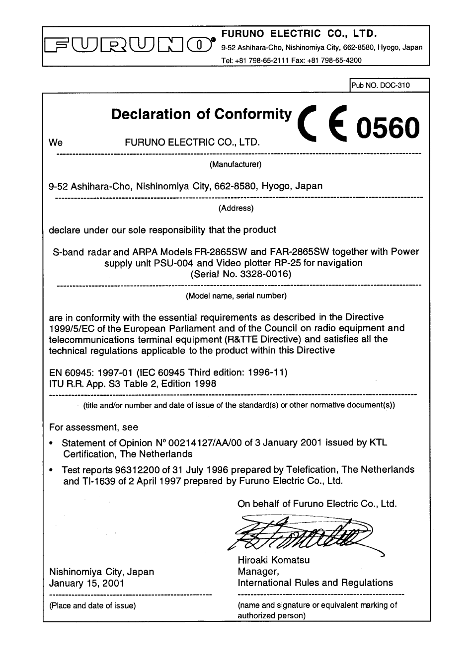 Furuno FR-2805 Series User Manual | Page 169 / 169