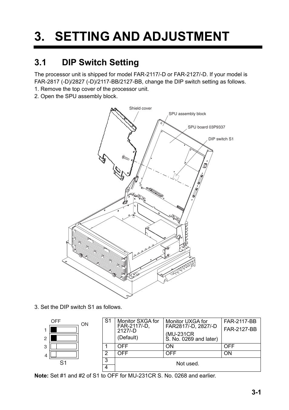 Setting and adjustment, 1 dip switch setting | Furuno 2127 User Manual | Page 39 / 136